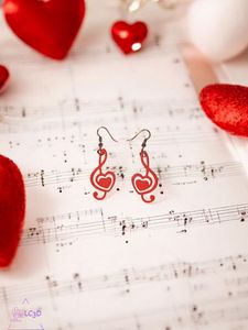 Red Heart Treble Clef Earrings
