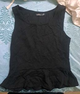 Chic Black Textured Peplum Top