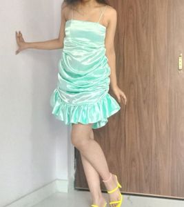 Satin Aqua green Ruched Dress