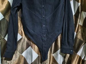 Chic Black Button-Up Bodysuit Top