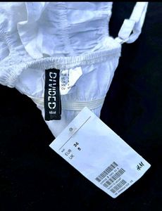 H&amp;M White Cotton Smocked Crop Top