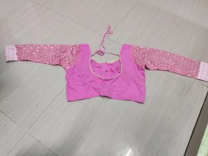 Pink Ethnic Blouse with Net Sleeves