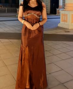Elegant Brown Off-Shoulder Gown