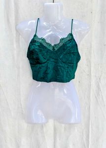 83209. Velvet Lace Trim Crop Top