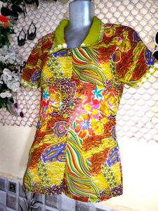 Colorful Patchwork Collared Top