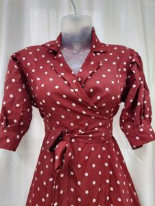 Maroon Polka Dot Wrap Dress