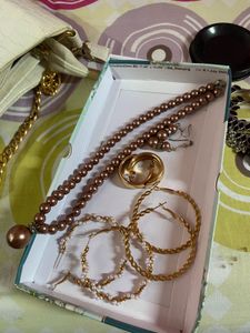 Pearl Necklace &amp; Hoop Earring Set