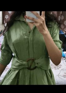 Chic Green Shirt Dress with Belt