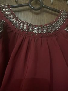 Maroon Beaded Cold Shoulder Blouse