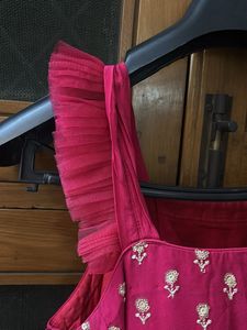 Vibrant Pink Ethnic Gown with Floral Print