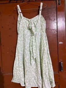 White Green Leaf Print Sundress