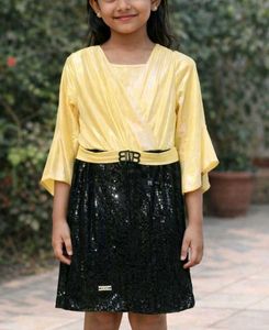 Girls Yellow & Black Sequin Party wear Dress