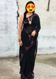 Beautiful Hand Work Black Saree