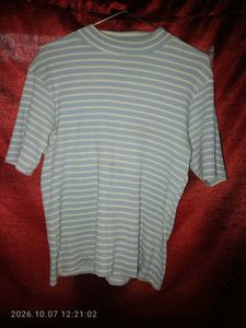 Striped Mock Neck T-Shirt