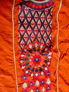 Orange Embroidery And Mirror Work Kurta Women