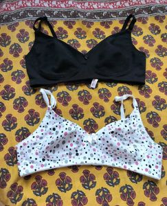 Comfortable 2 Bra Set - Black & White Polka Dot