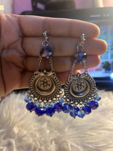 Stunning Blue Beaded Jhumka Earrings