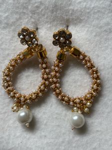 Pearl Drop Hoop Earrings