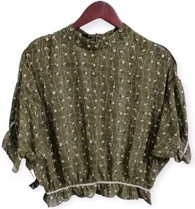 Olive Green Print Blouse