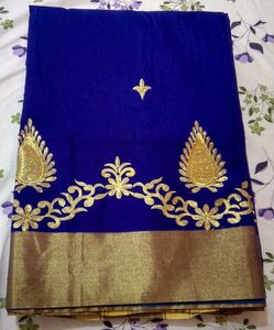 Royal Blue Saree with Gold Embroidery