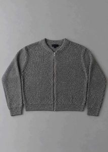 CHARCOAL GREY METALLIC ZIP-UP KNIT SWEATER