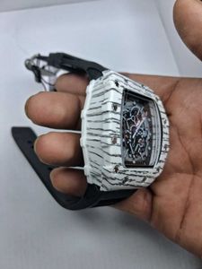 Skeleton Automatic Watch with White Band