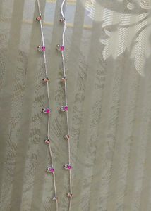 Elegant Silver Anklets with Pink and Black Stones