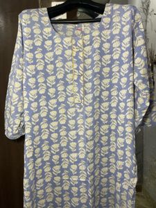 Blue Floral Print Cotton Kurta
