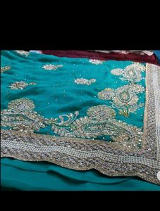Heavy Look Embroidery  Bridal party wear saree