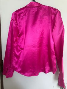 Stone Embellished Satin Pink Shirt