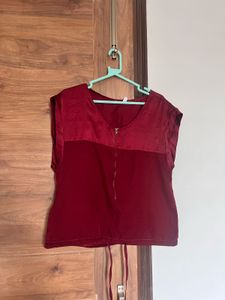 Burgundy Zip-Front Sleeveless Top