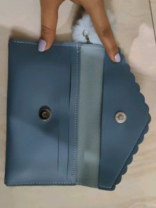 Cute Blue Wallet with Pom