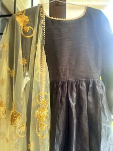 Elegant Black Gown with Gold Dupatta