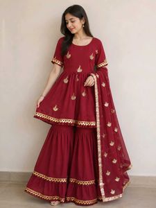 Maroon Kurta lehenga Set with Dupatta