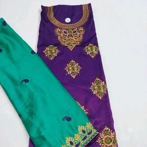 Embroidered Purple Kurta with Teal Dupatta