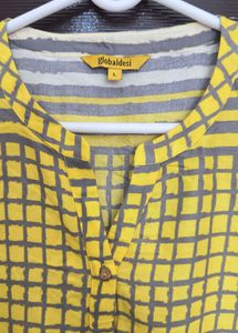Yellow &amp; Grey Checked global desi Kurta