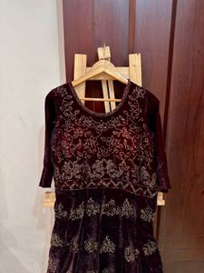 Wine Velvet Ethnic Gown