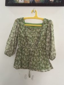 Chic Floral Print Peplum Blouse