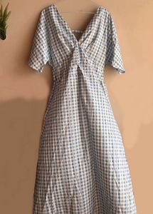 Blue Gingham Maxi Dress with Back Tie