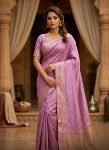 Beautiful Lavender Saree with Gold Border