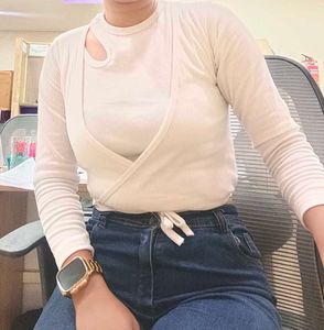 Cream Wrap Top with Cutout Detail
