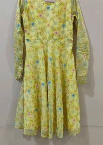 Beautiful Yellow Floral pure organza Ethnic Gown