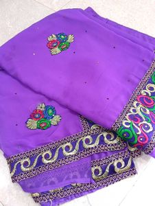 Vibrant Purple Saree with Embroidered Border