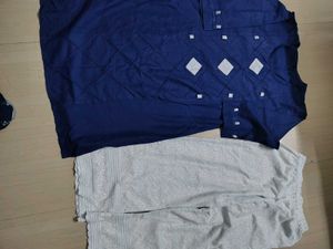 Blue Kurta Set with White Plazzo