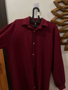 Maroon Textured Shirt Dress