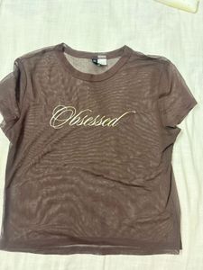 Borwn Mesh Sequin Top