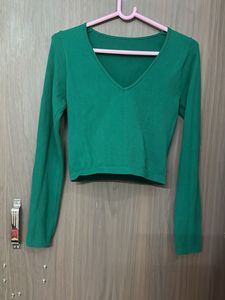 Emerald Green V-Neck Cropped Top for M &L