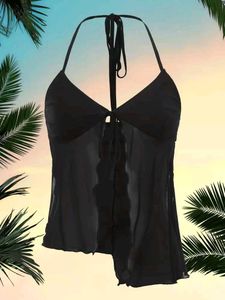 24810. Sheer Halter Neck Tie Front Top