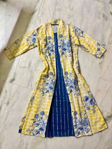 Yellow & Blue Floral Print Kurta Set