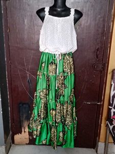 Green & White top with skirt